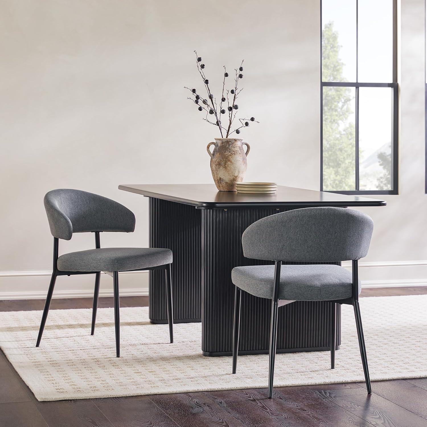 image:imageWalker Edison Modern Curved Back Upholstered Dining Chair with HighPerformance Woven Upholstery and Powder Coated Steel Base 2pk IvoryCharcoal