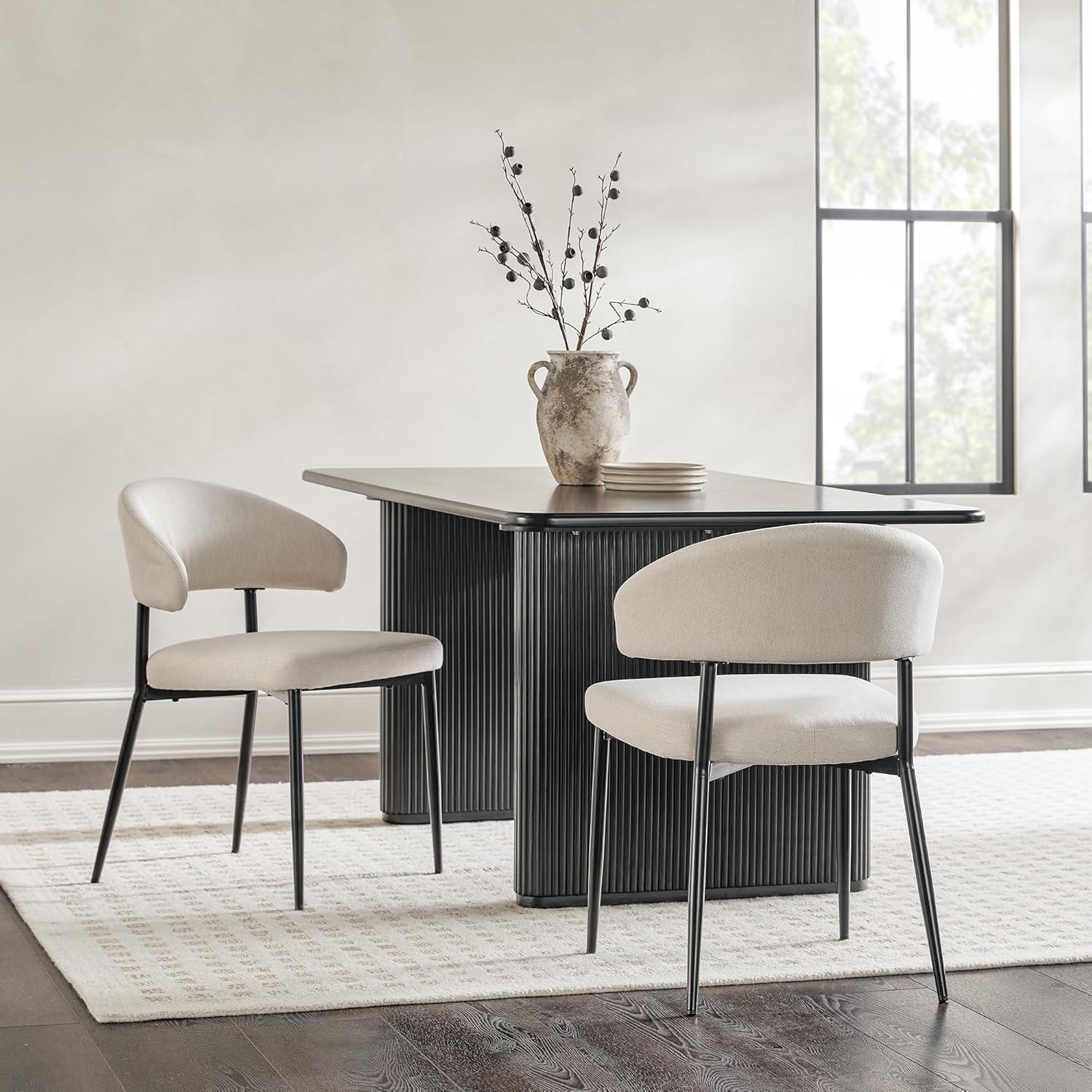 image:imageWalker Edison Modern Curved Back Upholstered Dining Chair with HighPerformance Woven Upholstery and Powder Coated Steel Base 2pk IvoryIvory