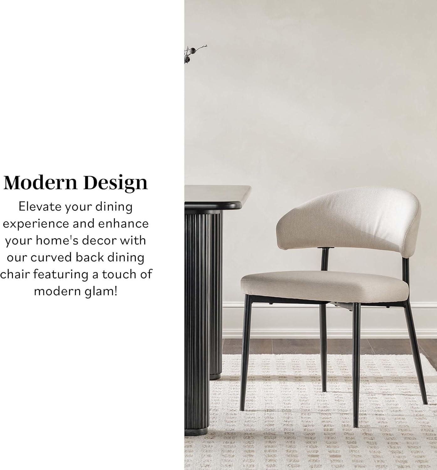 image:imageWalker Edison Modern Curved Back Upholstered Dining Chair with HighPerformance Woven Upholstery and Powder Coated Steel Base 2pk IvoryIvory