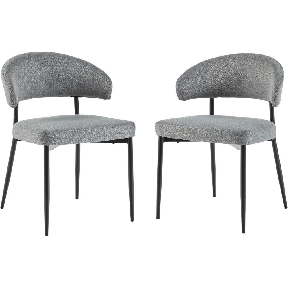 image:imageWalker Edison Modern Curved Back Upholstered Dining Chair with HighPerformance Woven Upholstery and Powder Coated Steel Base 2pk IvoryCharcoal