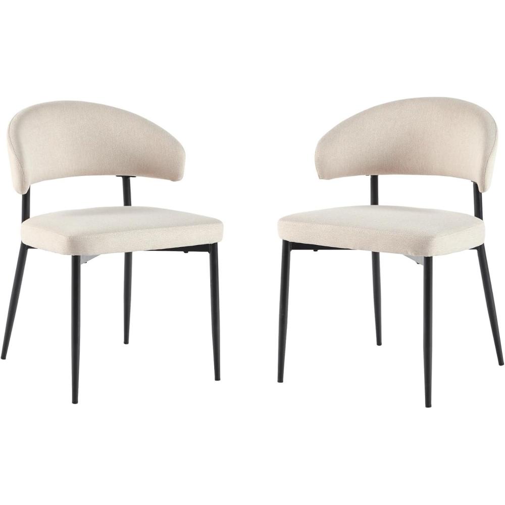 image:imageWalker Edison Modern Curved Back Upholstered Dining Chair with HighPerformance Woven Upholstery and Powder Coated Steel Base 2pk IvoryIvory