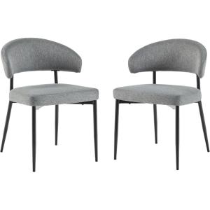 Walker Edison Modern Curved Back Upholstered Dining Chair with High-Performance Woven Upholstery and Powder Coated Steel Base, 2pk, Ivory(Charcoal)