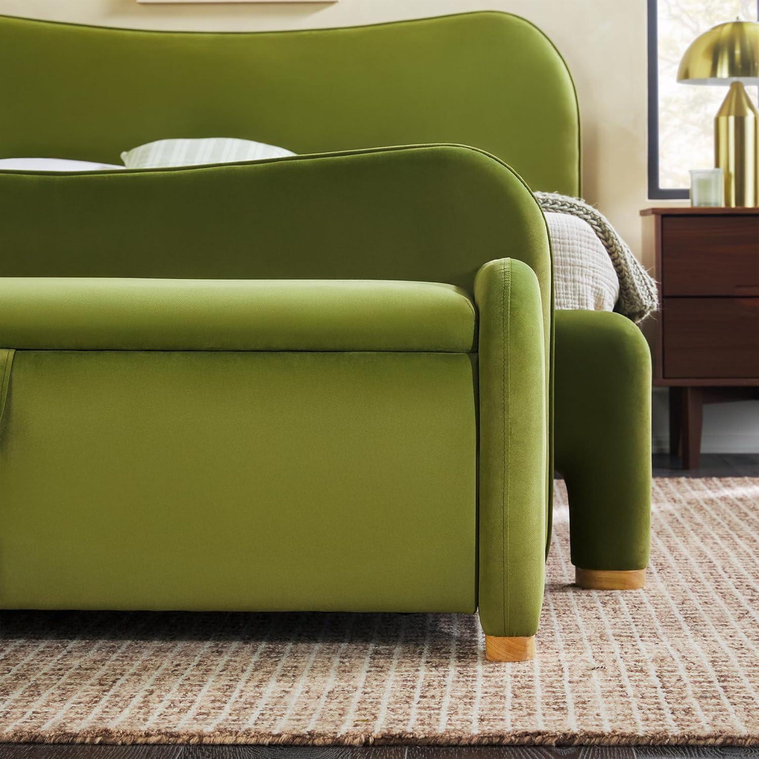 image:imageWalker Edison Chantelle Modern Contemporary Curved Upholstered Bench with Storage 56 Inch Ivory BouclGreen