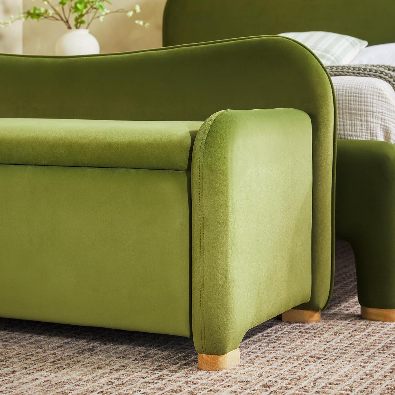 image:imageWalker Edison Chantelle Modern Contemporary Curved Upholstered Bench with Storage 56 Inch Ivory BouclGreen