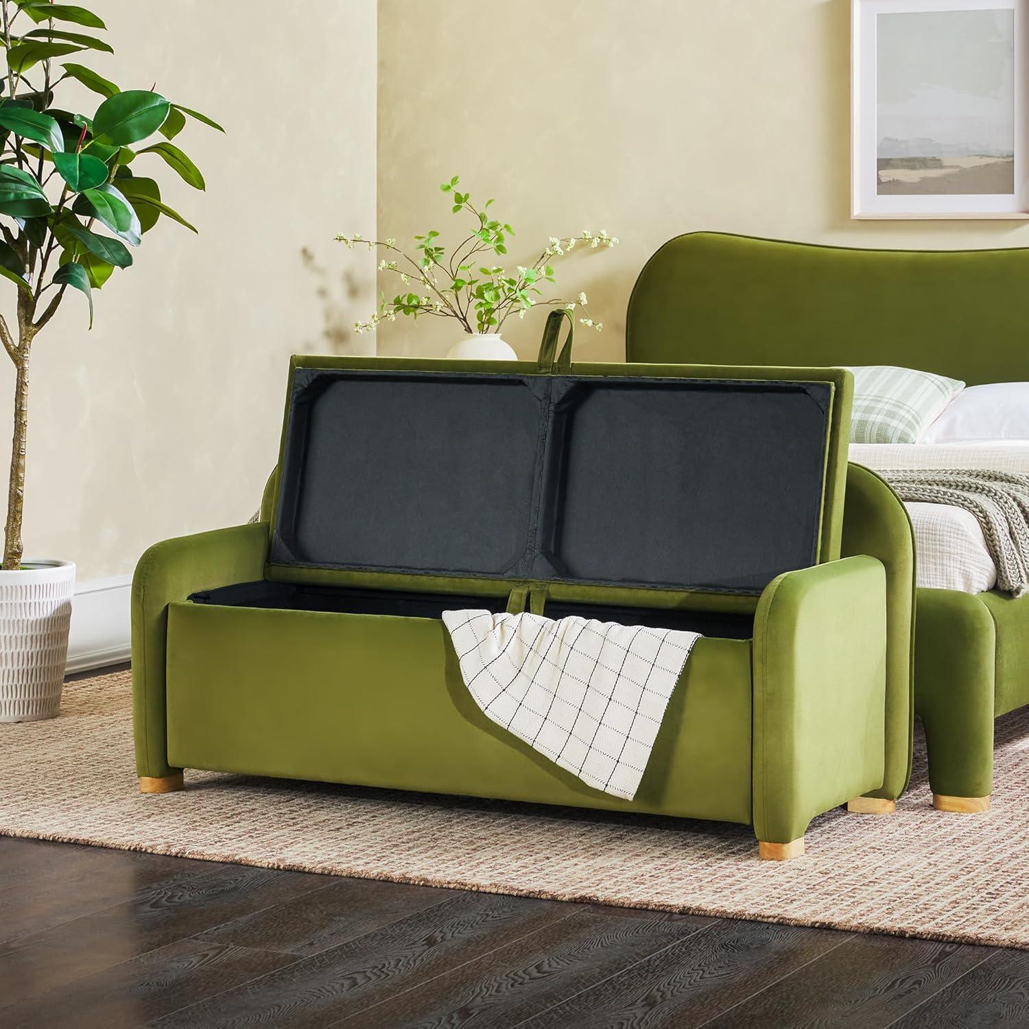 image:imageWalker Edison Chantelle Modern Contemporary Curved Upholstered Bench with Storage 56 Inch Ivory BouclGreen