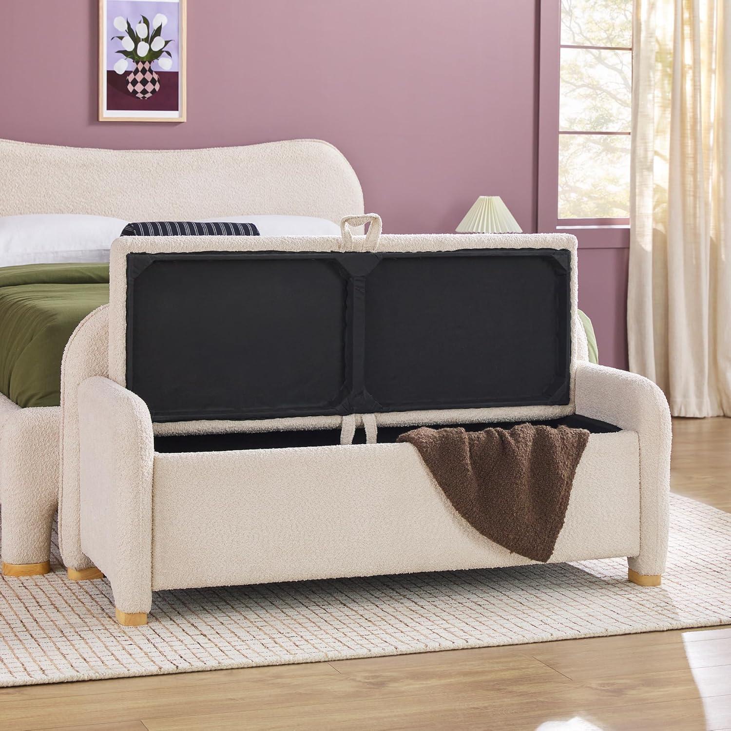 image:imageWalker Edison Chantelle Modern Contemporary Curved Upholstered Bench with Storage 56 Inch Ivory BouclIvory