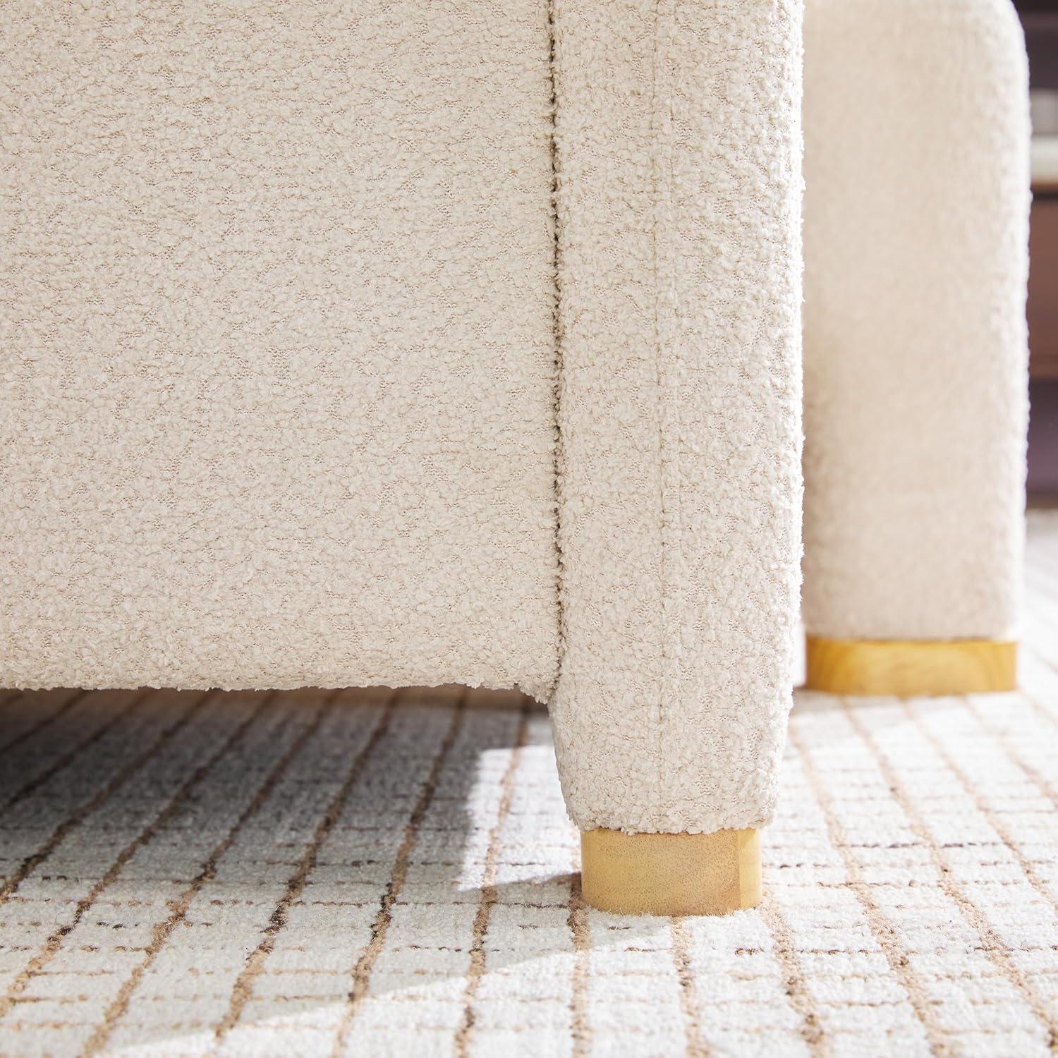 image:imageWalker Edison Chantelle Modern Contemporary Curved Upholstered Bench with Storage 56 Inch Ivory BouclIvory