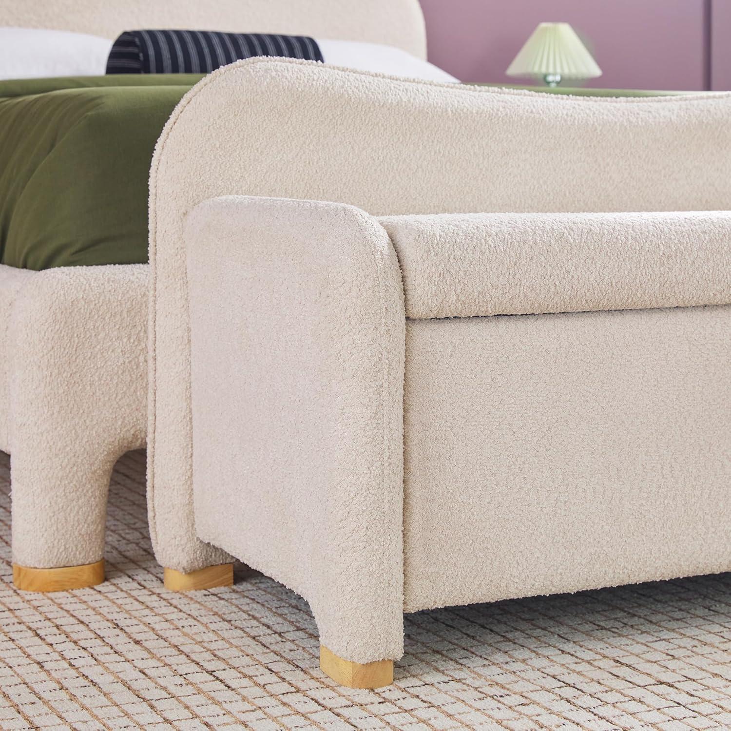 image:imageWalker Edison Chantelle Modern Contemporary Curved Upholstered Bench with Storage 56 Inch Ivory BouclIvory