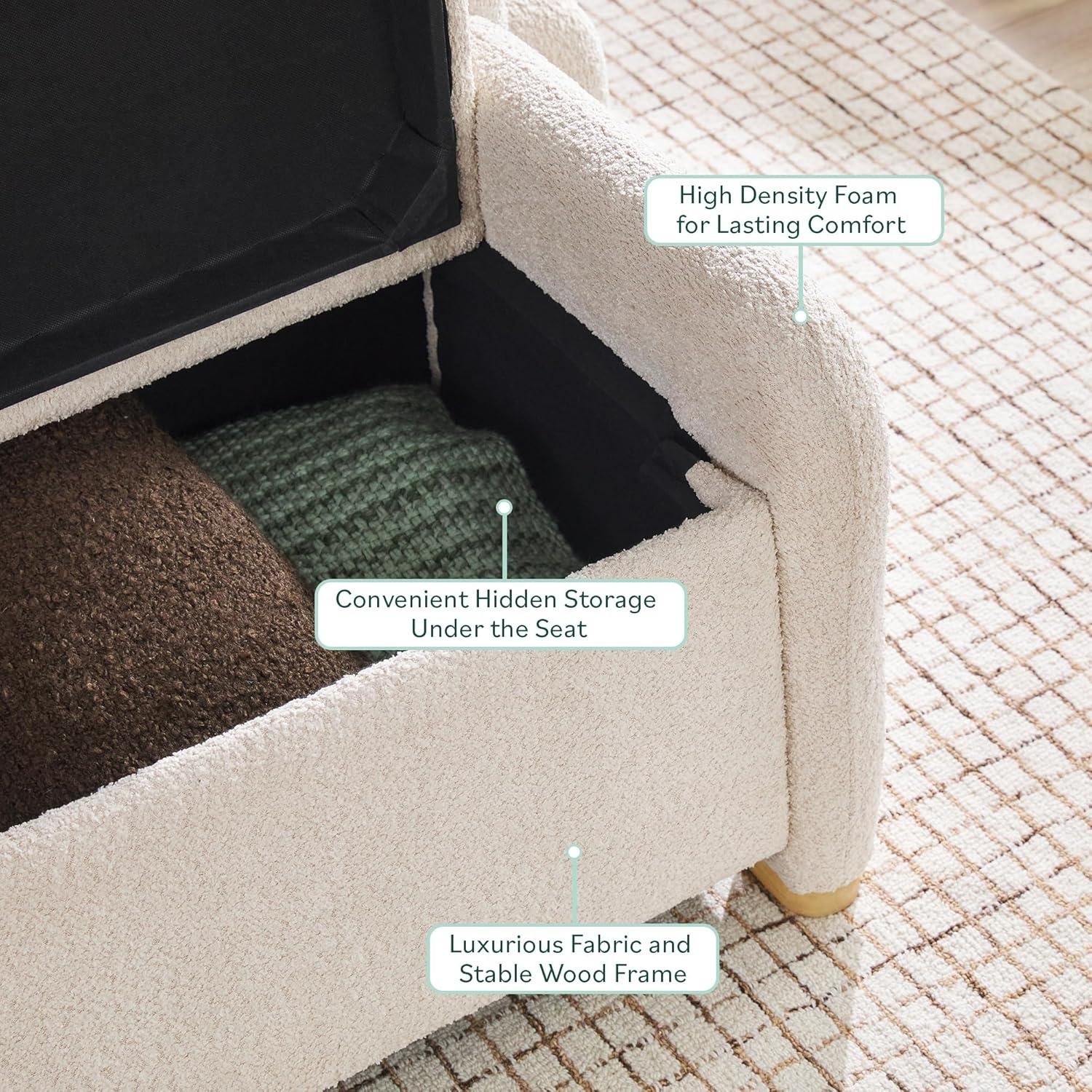 image:imageWalker Edison Chantelle Modern Contemporary Curved Upholstered Bench with Storage 56 Inch Ivory BouclIvory