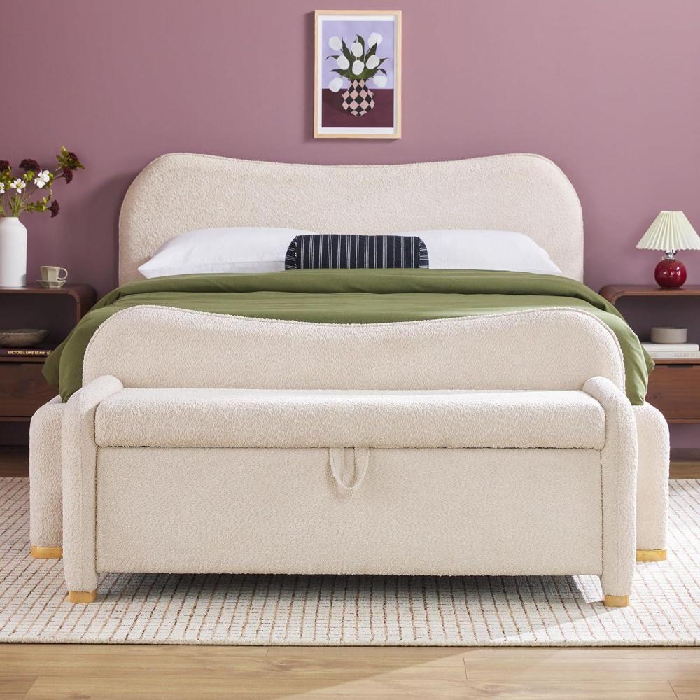 image:imageWalker Edison Chantelle Modern Contemporary Curved Upholstered Bench with Storage 56 Inch Ivory BouclIvory