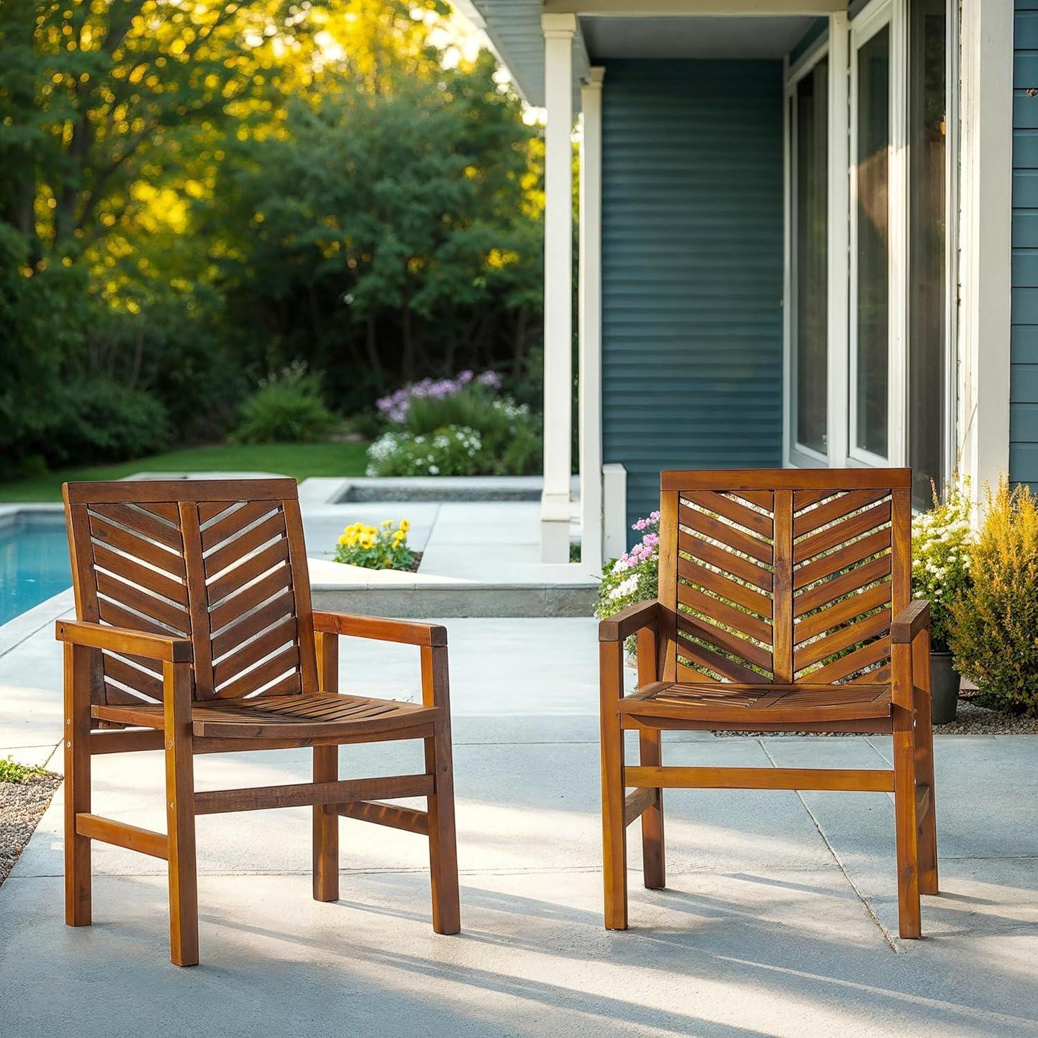 image:imageWalker Edison 2 Piece Outdoor Patio Chevron Wood Chair Set All Weather Backyard Conversation Garden Poolside Balcony Set of 2 Dark BrownDark Brown
