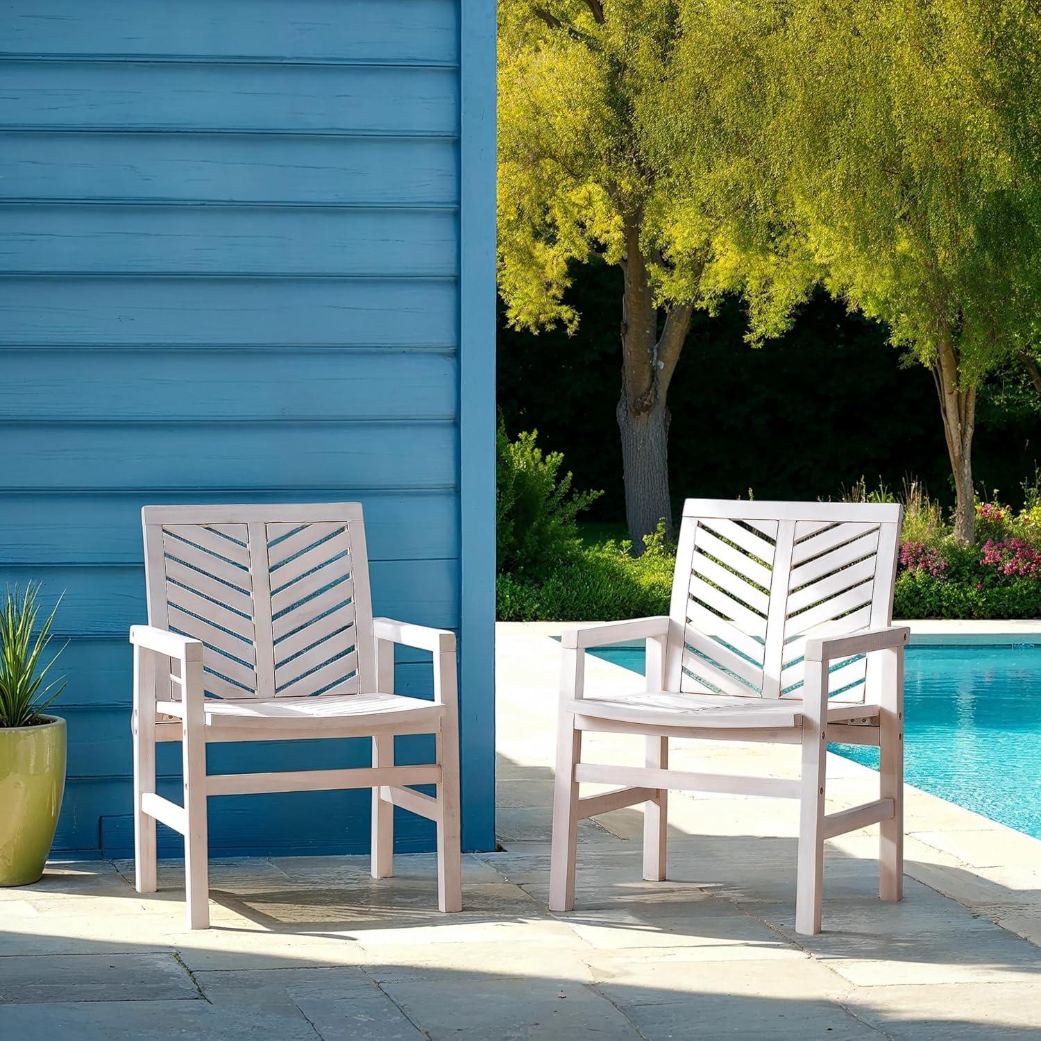 image:imageWalker Edison 2 Piece Outdoor Patio Chevron Wood Chair Set All Weather Backyard Conversation Garden Poolside Balcony Set of 2 Dark BrownWhite Wash