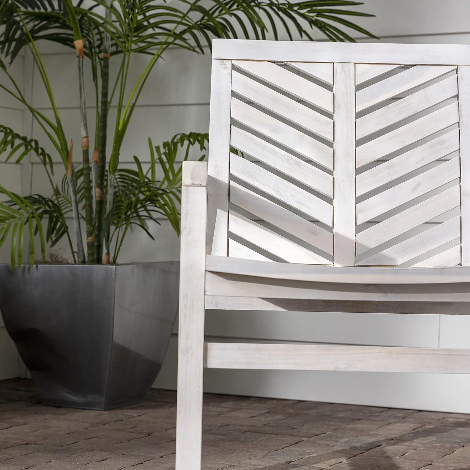 image:imageWalker Edison 2 Piece Outdoor Patio Chevron Wood Chair Set All Weather Backyard Conversation Garden Poolside Balcony Set of 2 Dark BrownWhite Wash
