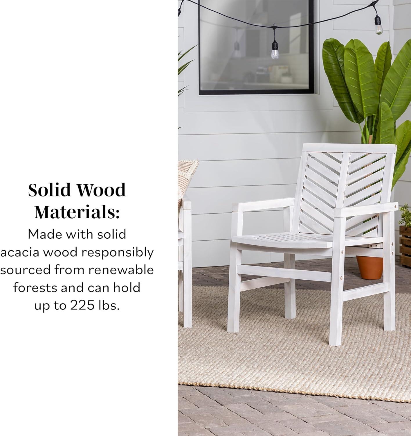 image:imageWalker Edison 2 Piece Outdoor Patio Chevron Wood Chair Set All Weather Backyard Conversation Garden Poolside Balcony Set of 2 Dark BrownWhite Wash