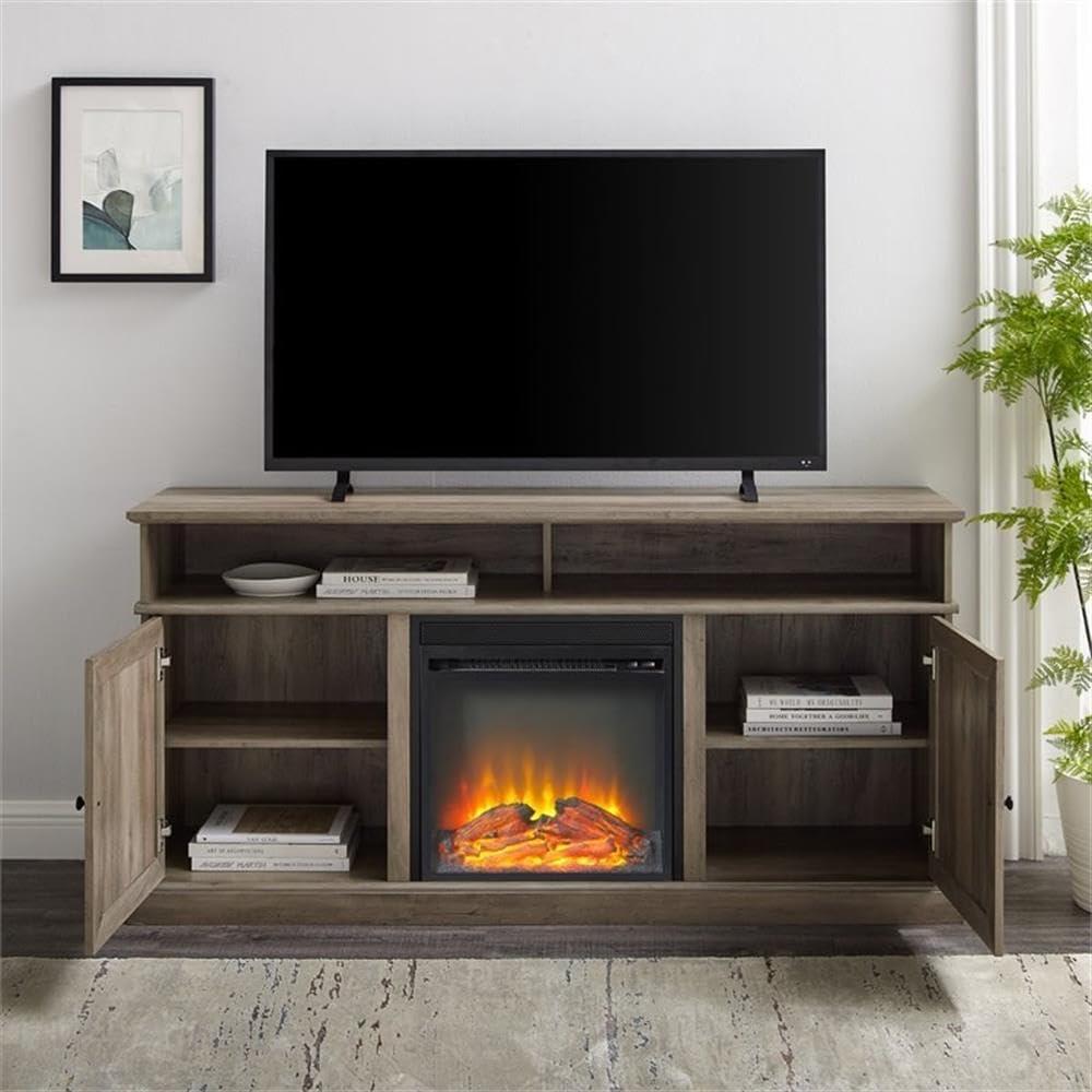 image:imageWalker Edison Atticus Farmhouse Tall X Barn Door Fireplace Stand for TVs up to 65 Inches Grey Wash