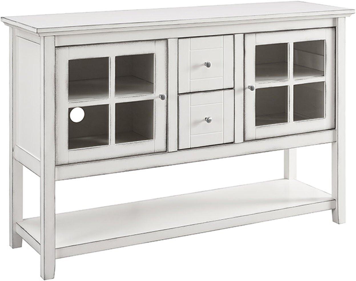 image:imageWalker Edison Charlotte Classic Glass Door Storage Buffet 52 Inch WhiteAntique White