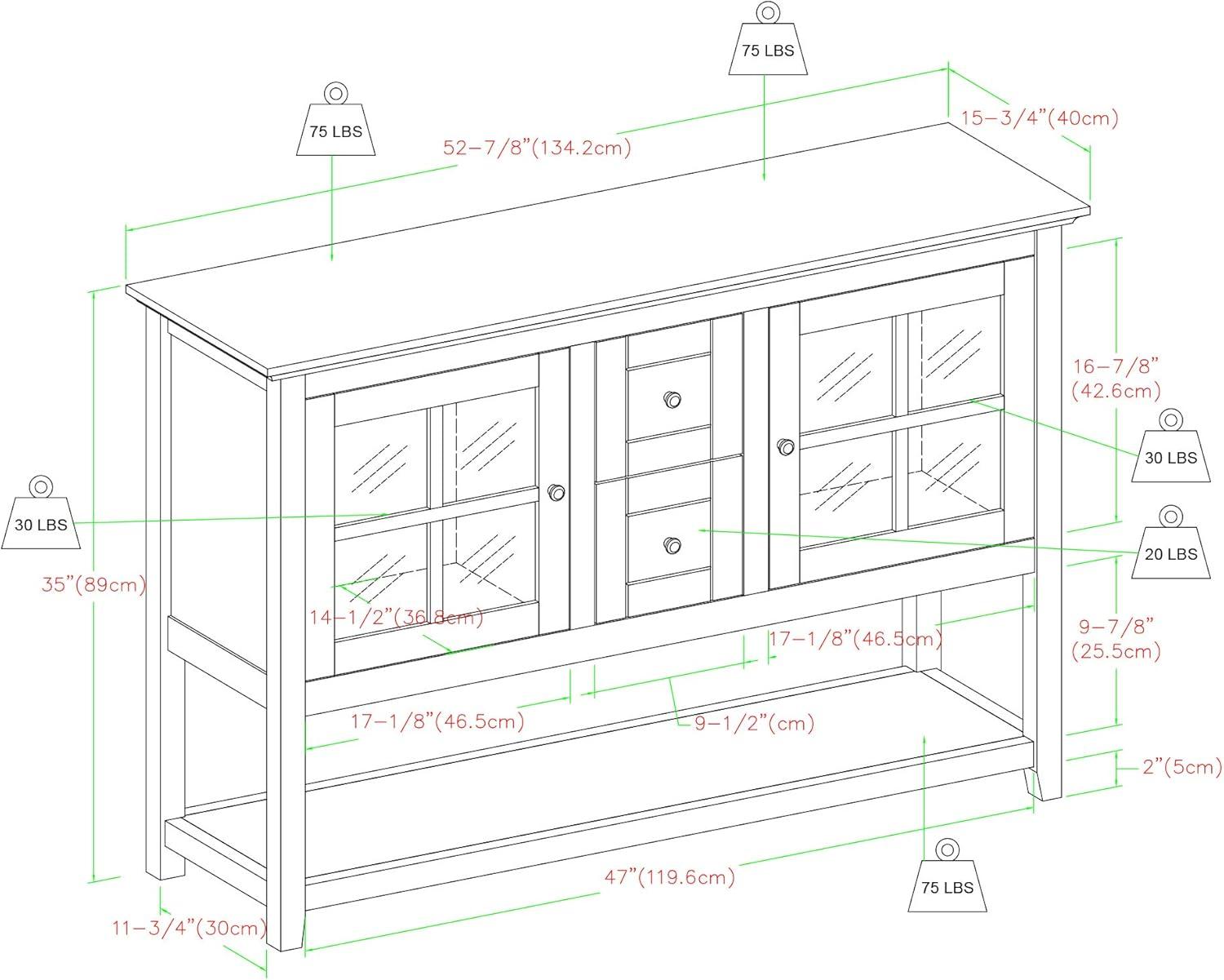 image:imageWalker Edison Charlotte Classic Glass Door Storage Buffet 52 Inch WhiteAntique White