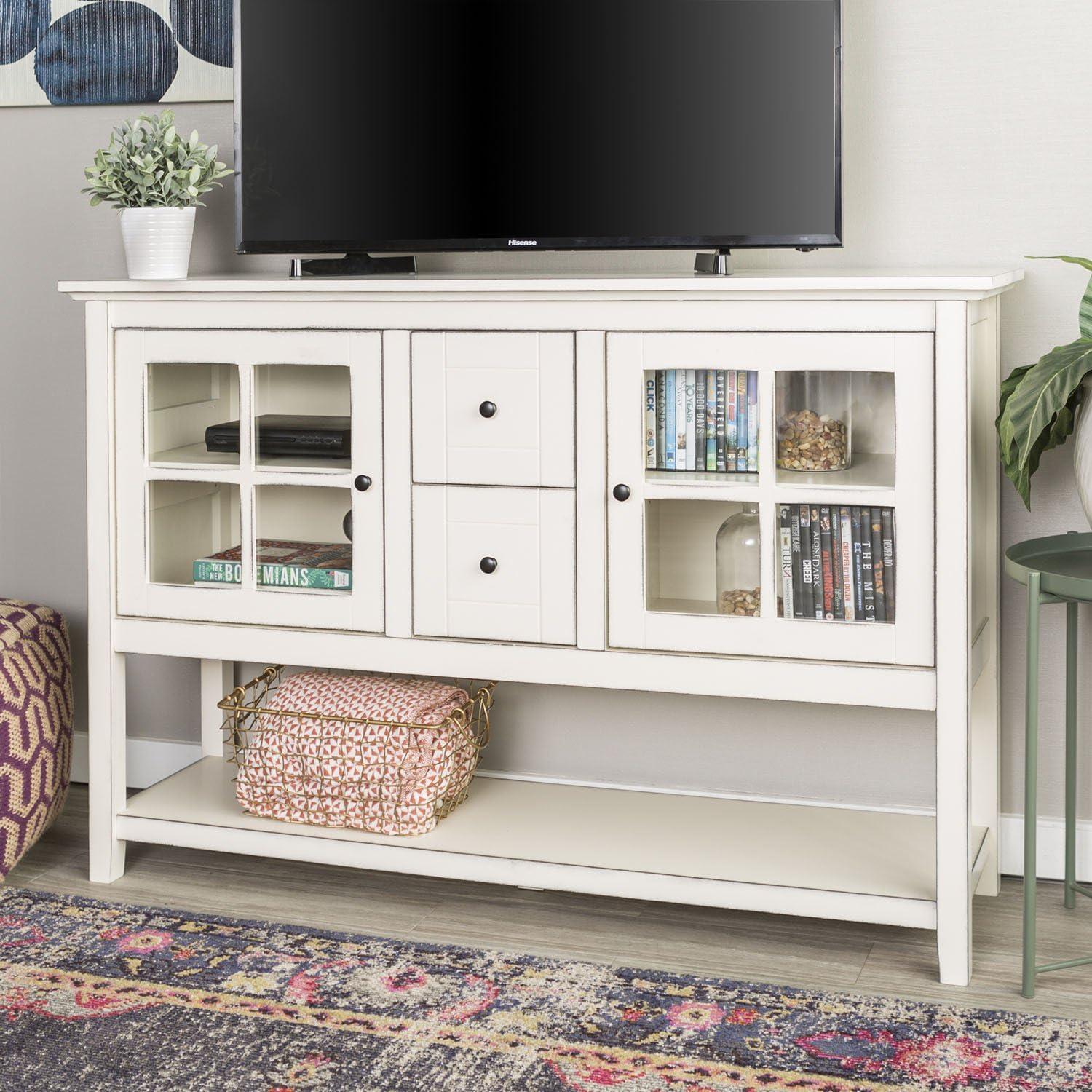 image:imageWalker Edison Charlotte Classic Glass Door Storage Buffet 52 Inch WhiteAntique White