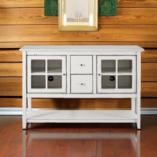 image:imageWalker Edison Charlotte Classic Glass Door Storage Buffet 52 Inch WhiteAntique White