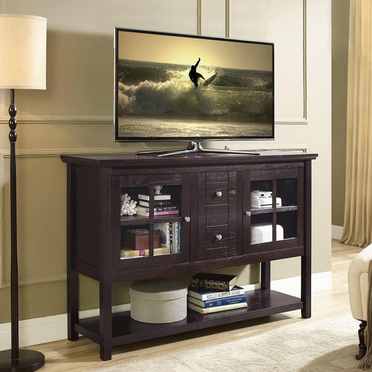 image:imageWalker Edison Charlotte Classic Glass Door Storage Buffet 52 Inch WhiteEspresso