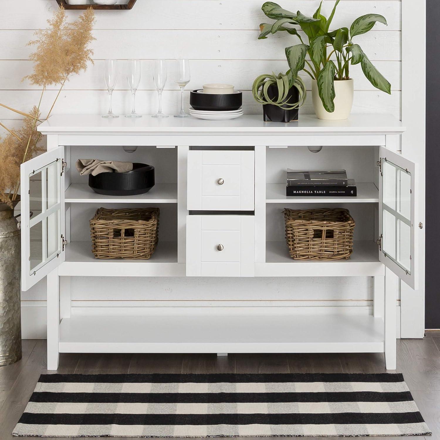 image:imageWalker Edison Charlotte Classic Glass Door Storage Buffet 52 Inch WhiteWhite