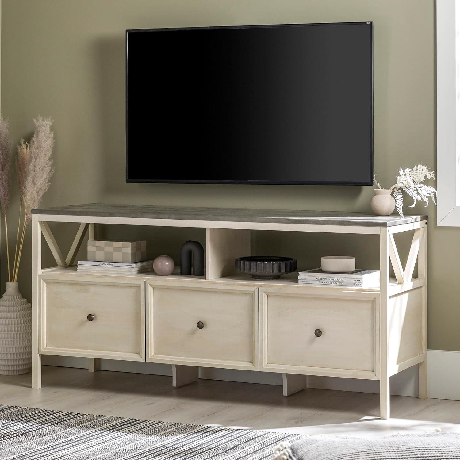 image:imageWalker Edison Clara Modern Farmhouse Two Tone Storage TV Stand for TVs up to 65 Inches 60 Inch Grey and White Wash