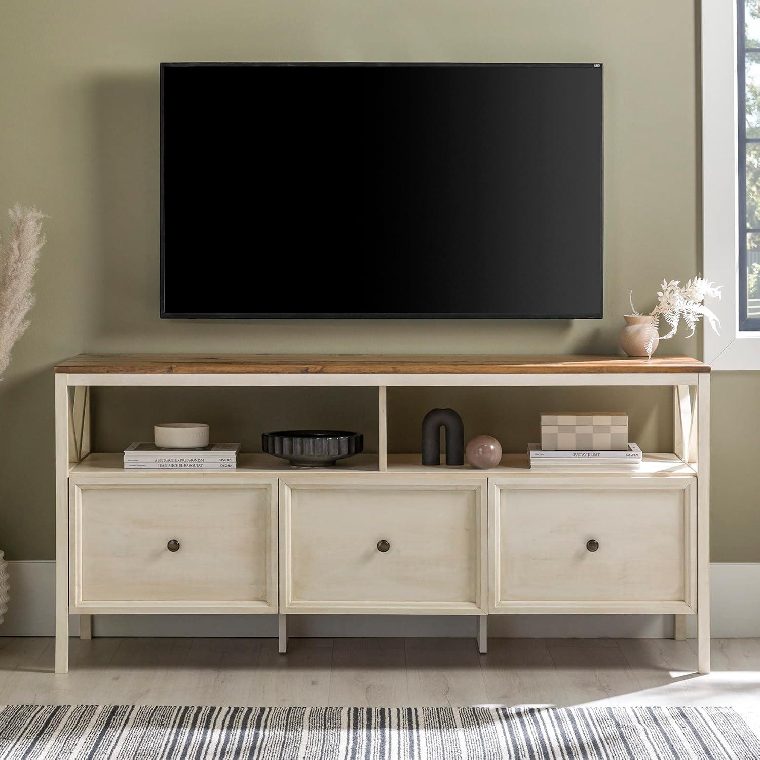 image:imageWalker Edison Clara Modern Farmhouse Two Tone Storage TV Stand for TVs up to 65 Inches 60 Inch Reclaimed Barnwood and White Wash