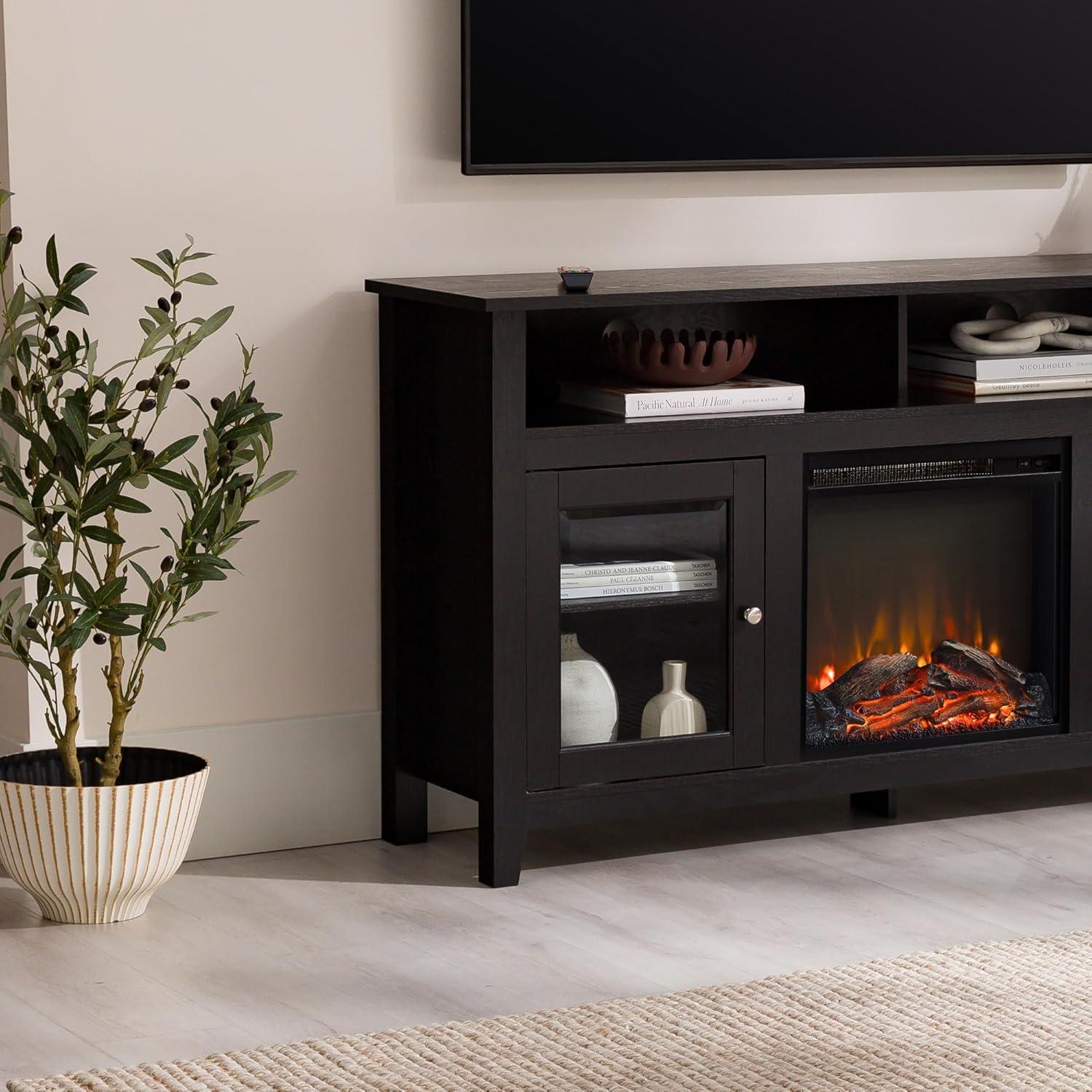 image:imageWalker Edison Glenwood Rustic Farmhouse Glass Door Highboy Fireplace TV Stand for TVs up to 65 Inches 58 Inch DriftwoodBlack