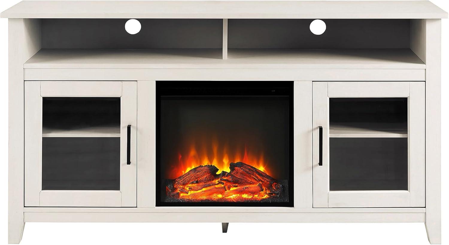 image:imageWalker Edison Glenwood Rustic Farmhouse Glass Door Highboy Fireplace TV Stand for TVs up to 65 Inches 58 Inch DriftwoodBrushed White