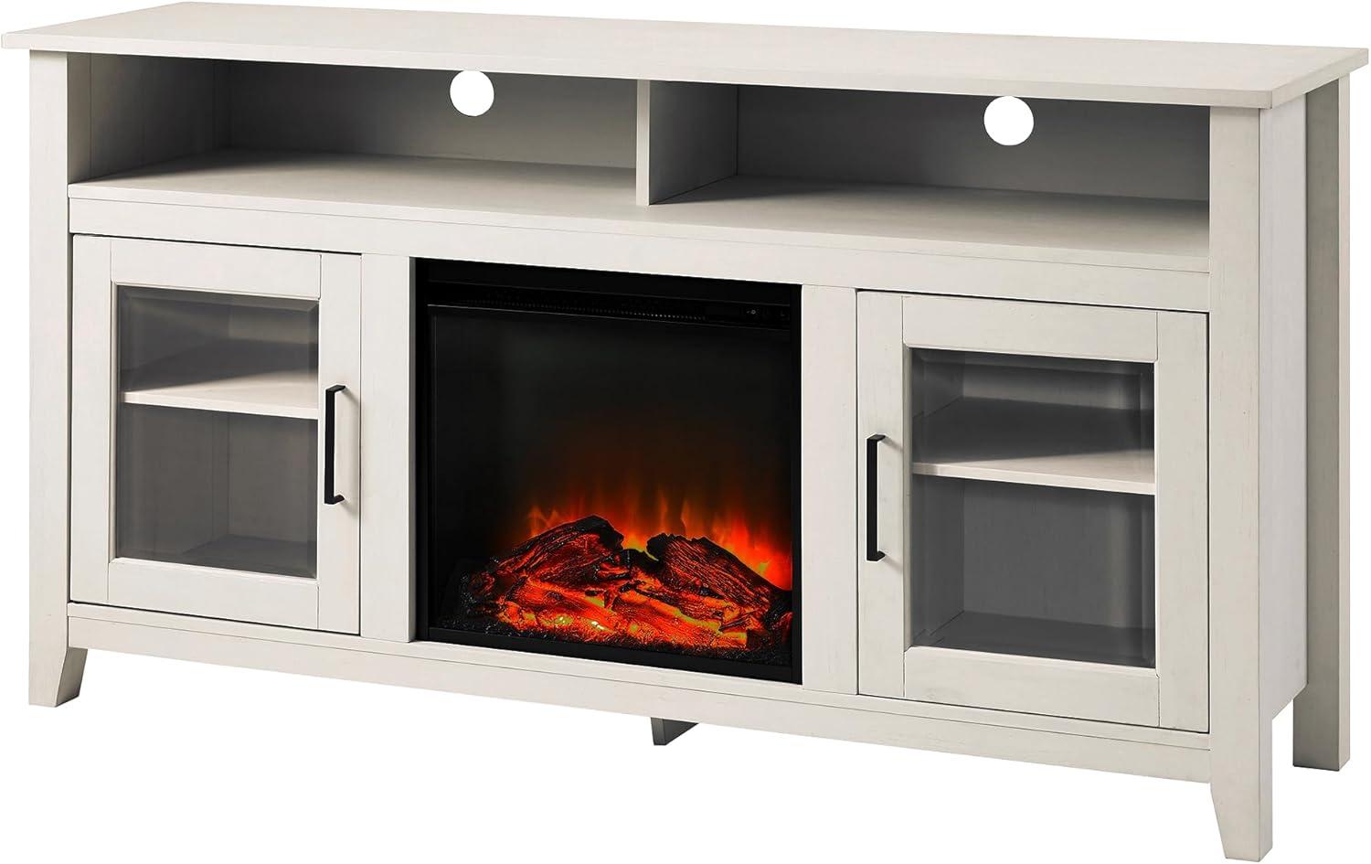 image:imageWalker Edison Glenwood Rustic Farmhouse Glass Door Highboy Fireplace TV Stand for TVs up to 65 Inches 58 Inch DriftwoodBrushed White