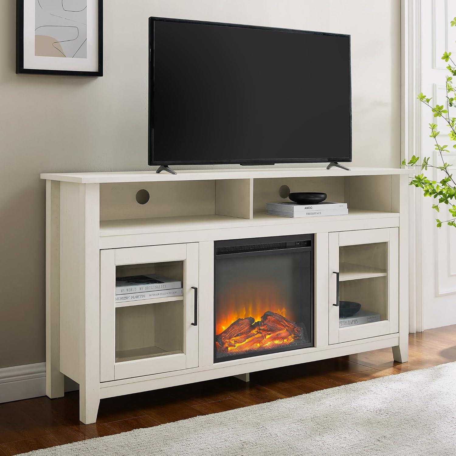 image:imageWalker Edison Glenwood Rustic Farmhouse Glass Door Highboy Fireplace TV Stand for TVs up to 65 Inches 58 Inch DriftwoodBrushed White