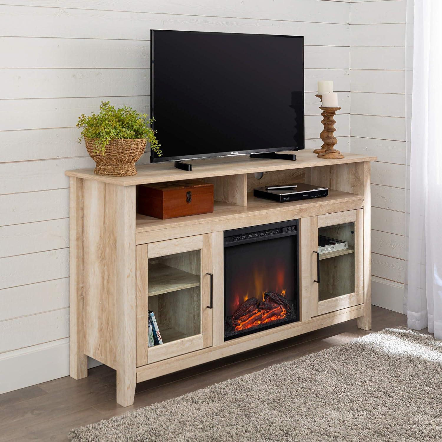 image:imageWalker Edison Glenwood Rustic Farmhouse Glass Door Highboy Fireplace TV Stand for TVs up to 65 Inches 58 Inch DriftwoodWhite Oak