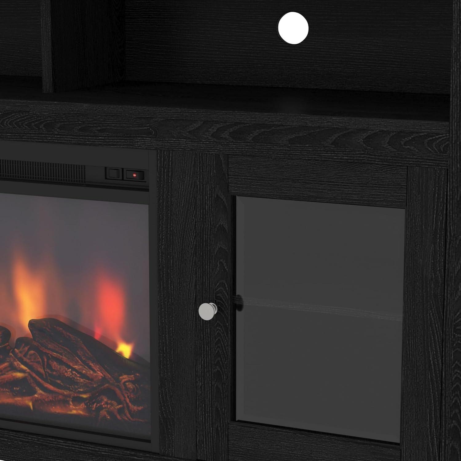 image:imageWalker Edison Glenwood Rustic Farmhouse Glass Door Highboy Fireplace TV Stand for TVs up to 65 Inches 58 Inch Grey WashBlack