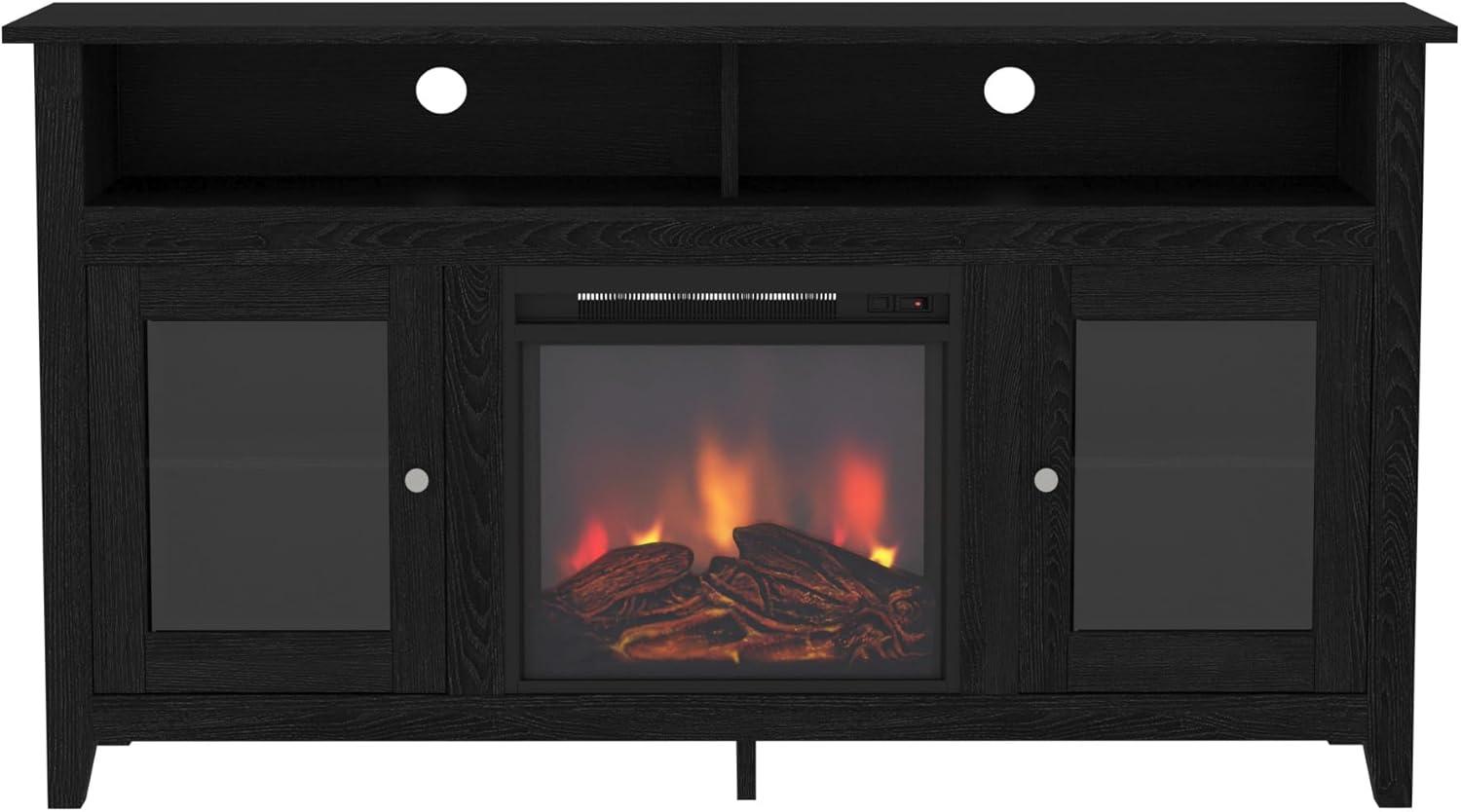 image:imageWalker Edison Glenwood Rustic Farmhouse Glass Door Highboy Fireplace TV Stand for TVs up to 65 Inches 58 Inch Grey WashBlack
