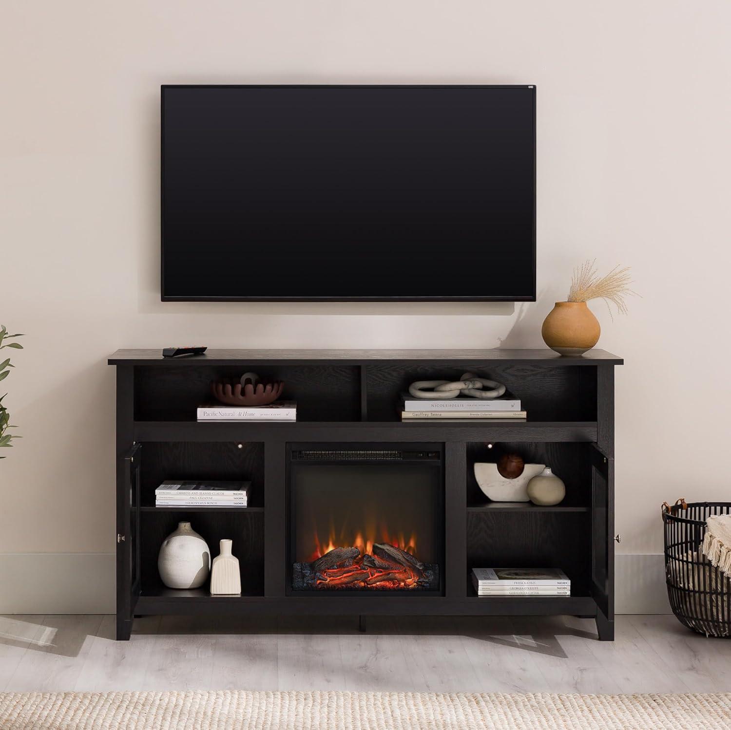 image:imageWalker Edison Glenwood Rustic Farmhouse Glass Door Highboy Fireplace TV Stand for TVs up to 65 Inches 58 Inch Grey WashBlack