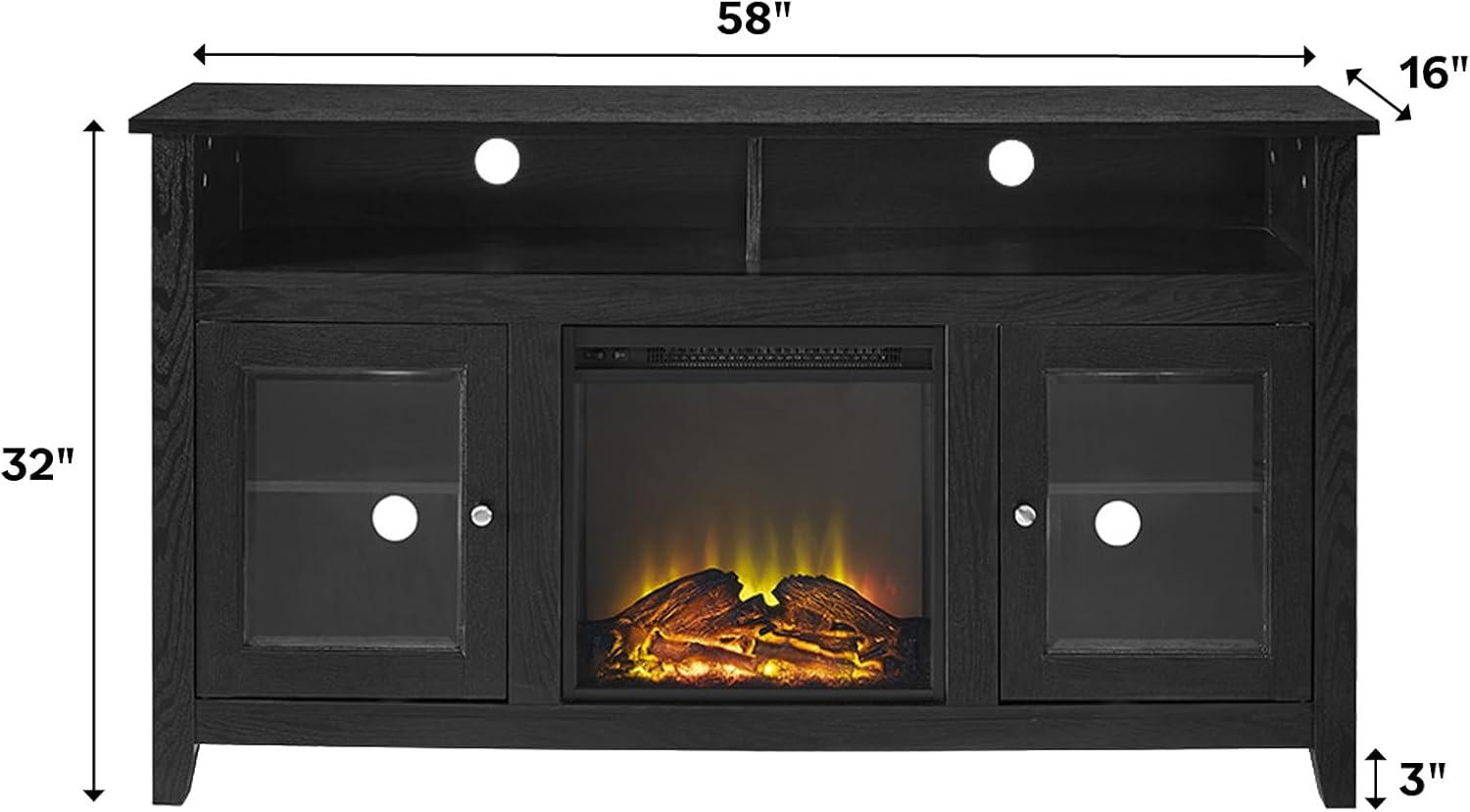 image:imageWalker Edison Glenwood Rustic Farmhouse Glass Door Highboy Fireplace TV Stand for TVs up to 65 Inches 58 Inch Grey WashBlack