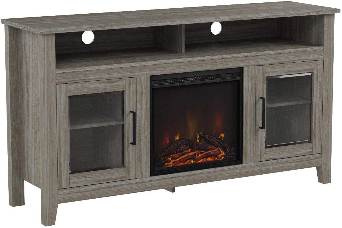 image:imageWalker Edison Glenwood Rustic Farmhouse Glass Door Highboy Fireplace TV Stand for TVs up to 65 Inches 58 Inch Grey WashWhite Oak