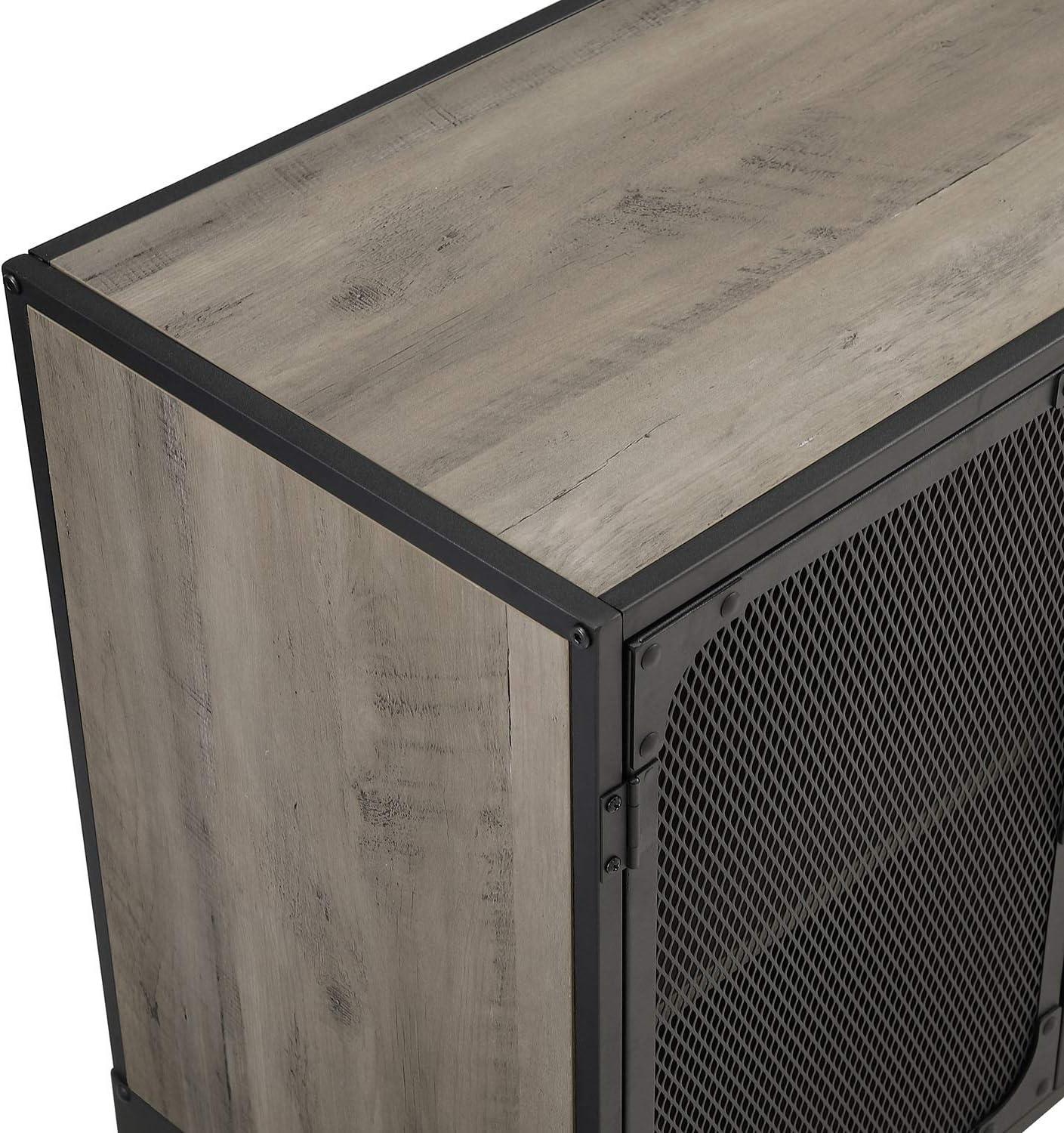 image:imageWalker Edison Malcomb Urban Industrial Metal Mesh Double Door Rolling Bar Cabinet 33 Inch Rustic OakGrey
