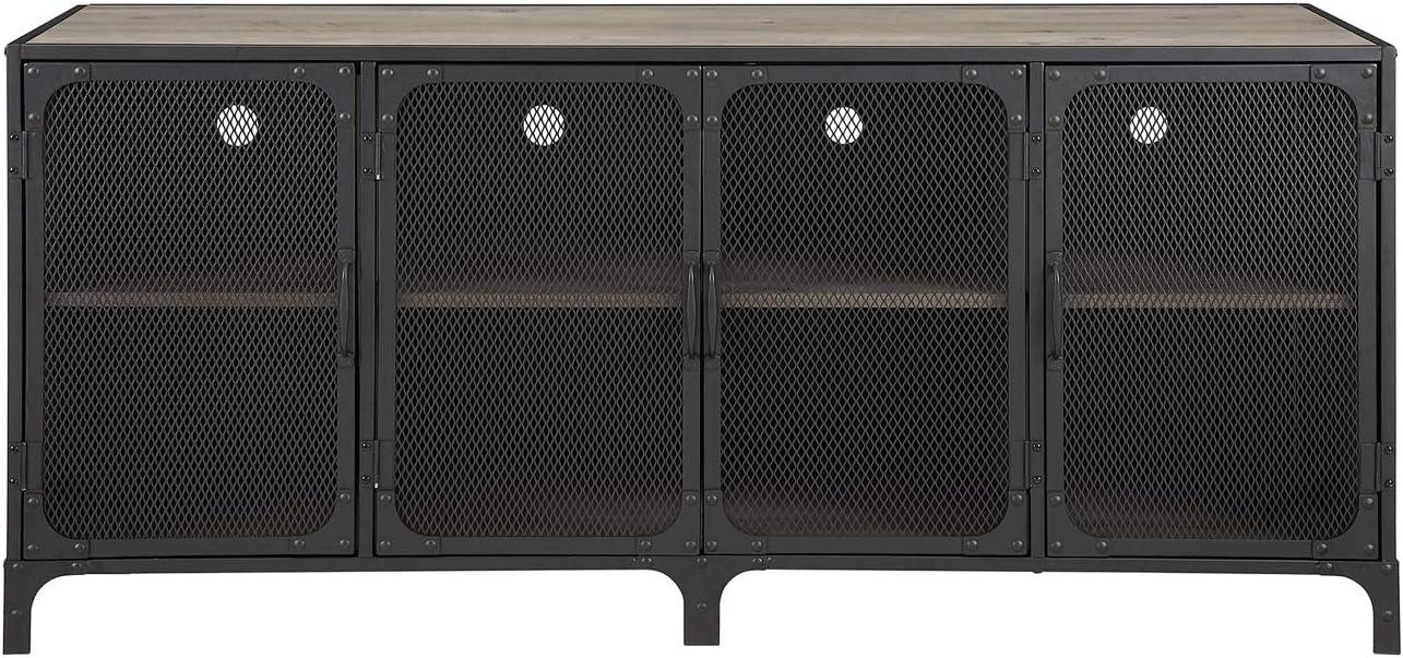 image:imageWalker Edison Malcomb Urban Industrial Metal Mesh Double Door Rolling Bar Cabinet 33 Inch Rustic OakGrey