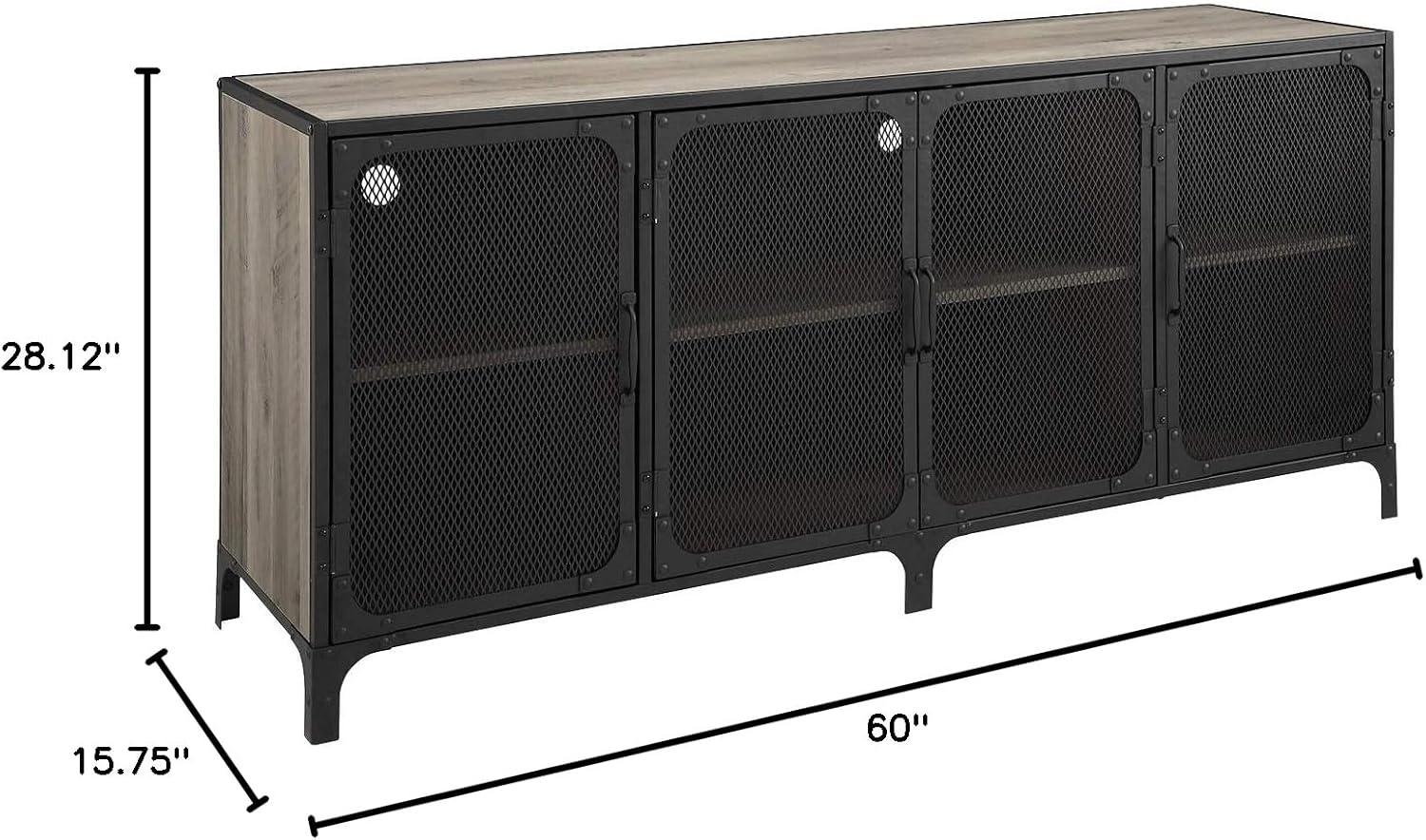 image:imageWalker Edison Malcomb Urban Industrial Metal Mesh Double Door Rolling Bar Cabinet 33 Inch Rustic OakGrey