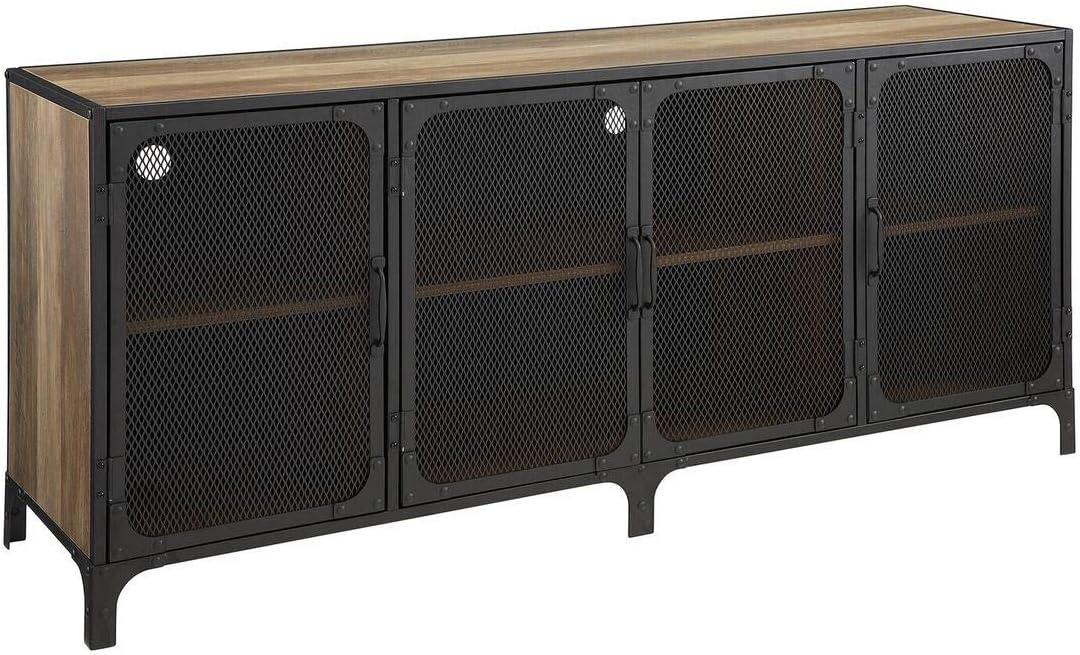 image:imageWalker Edison Malcomb Urban Industrial Metal Mesh Double Door Rolling Bar Cabinet 33 Inch Rustic OakRustic Oak
