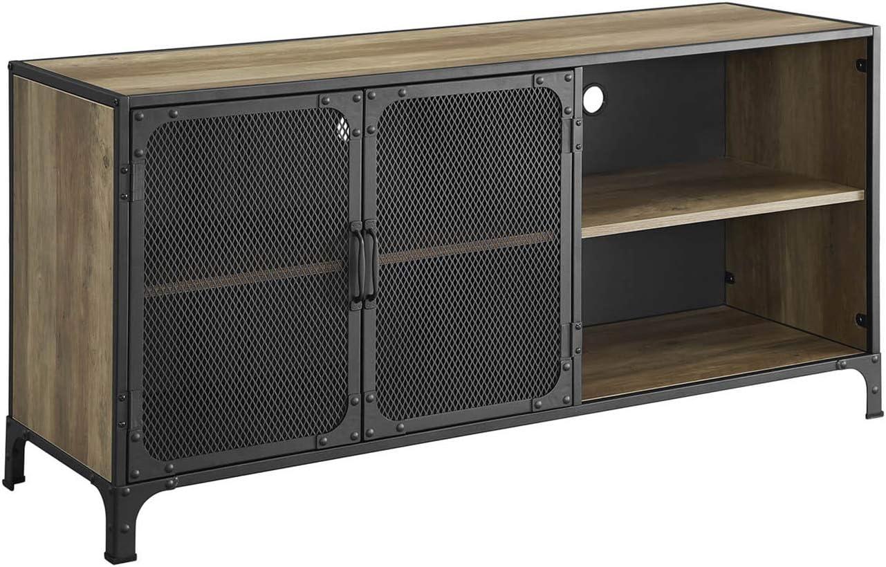 image:imageWalker Edison Malcomb Urban Industrial Metal Mesh Double Door Rolling Bar Cabinet 33 Inch Rustic OakRustic Oak