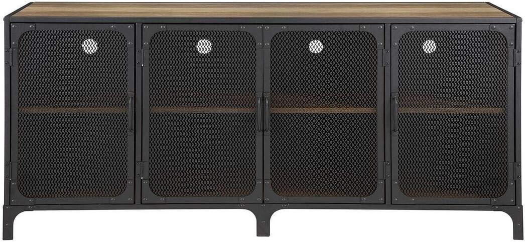 image:imageWalker Edison Malcomb Urban Industrial Metal Mesh Double Door Rolling Bar Cabinet 33 Inch Rustic OakRustic Oak