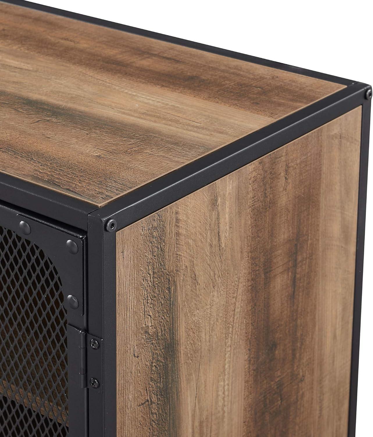 image:imageWalker Edison Malcomb Urban Industrial Metal Mesh Double Door Rolling Bar Cabinet 33 Inch Rustic OakRustic Oak