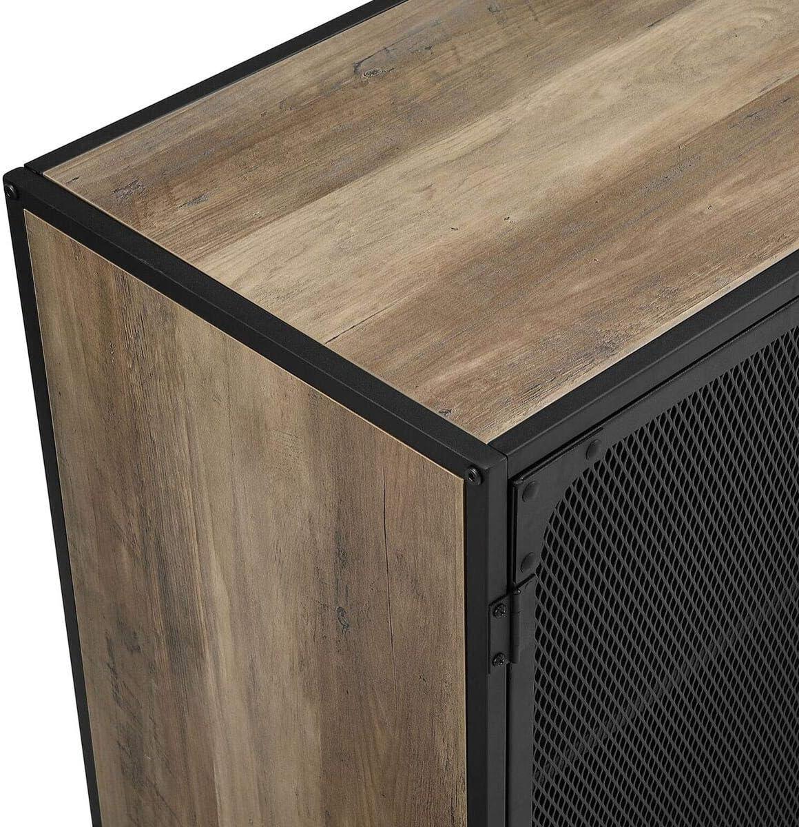 image:imageWalker Edison Malcomb Urban Industrial Metal Mesh Double Door Rolling Bar Cabinet 33 Inch Rustic OakRustic Oak