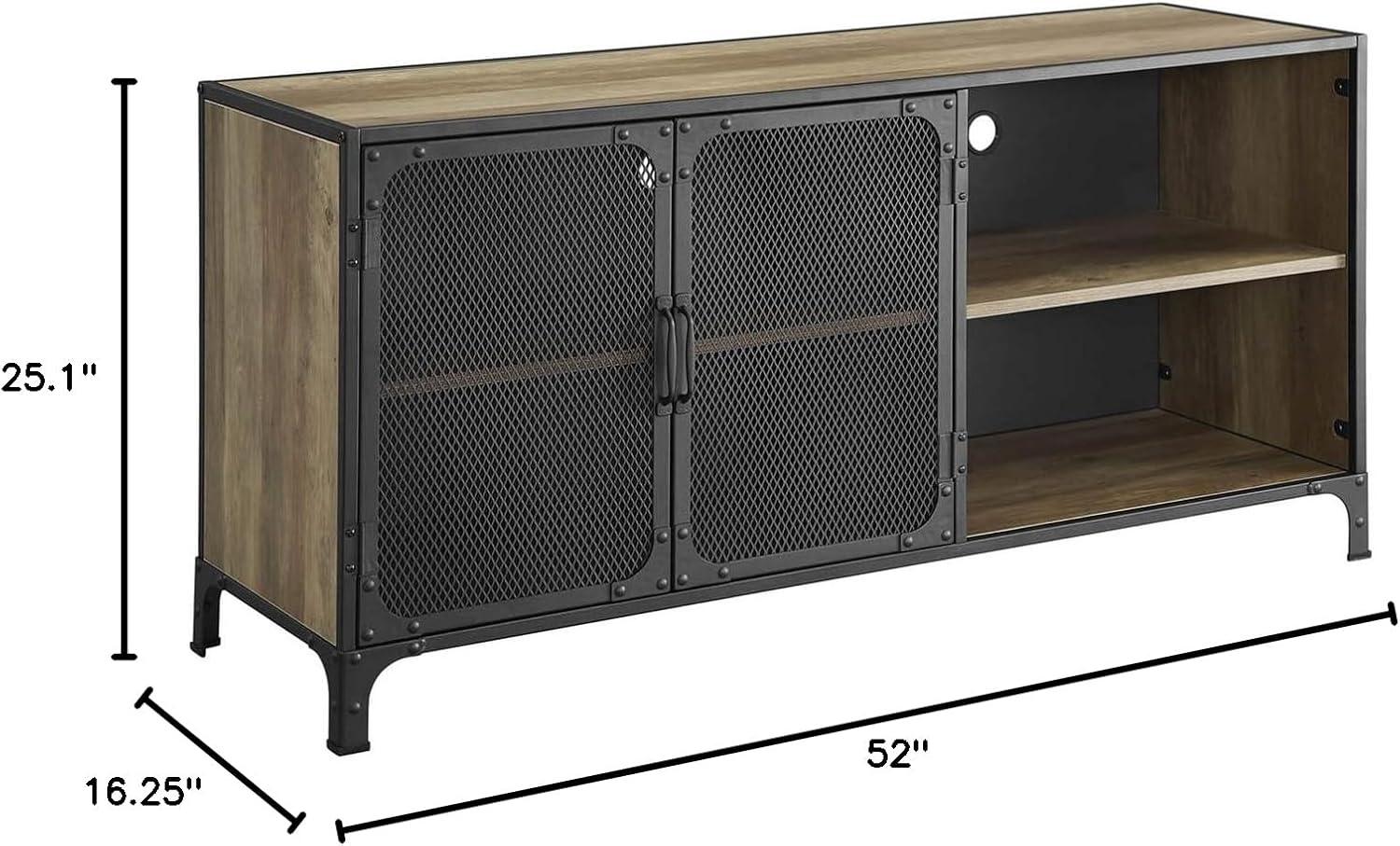 image:imageWalker Edison Malcomb Urban Industrial Metal Mesh Double Door Rolling Bar Cabinet 33 Inch Rustic OakRustic Oak