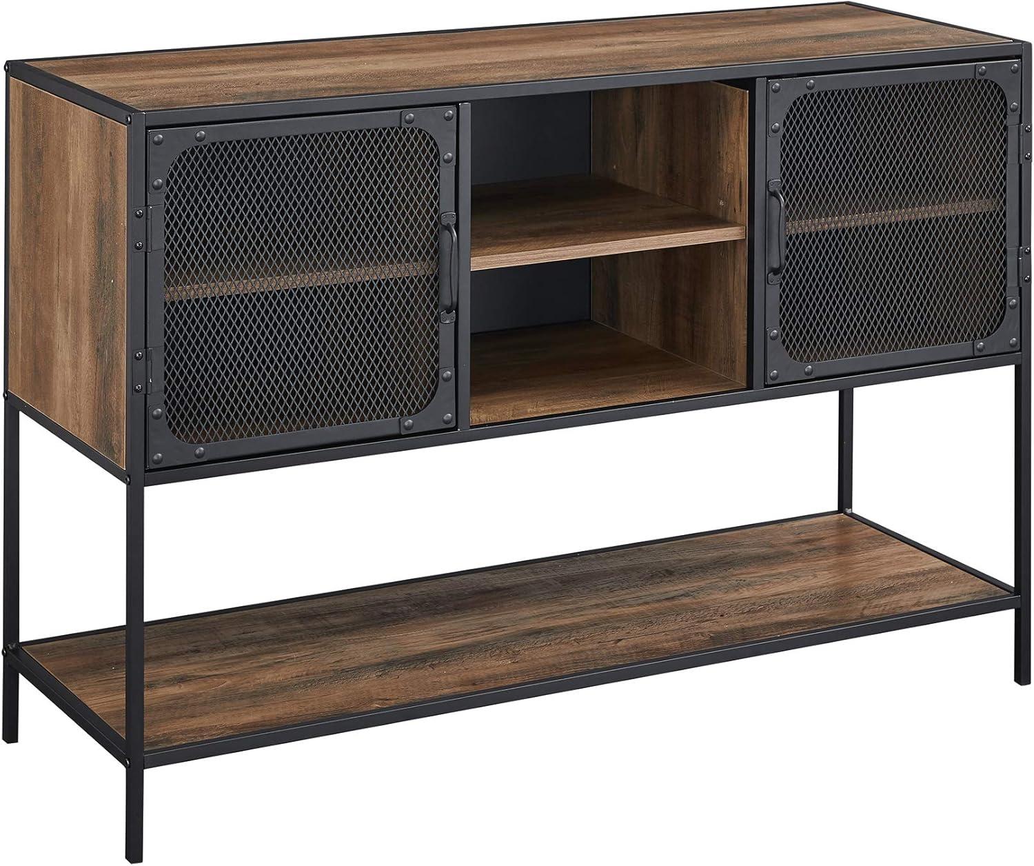 image:imageWalker Edison Malcomb Urban Industrial Metal Mesh Double Door Rolling Bar Cabinet 33 Inch Rustic OakRustic Oak