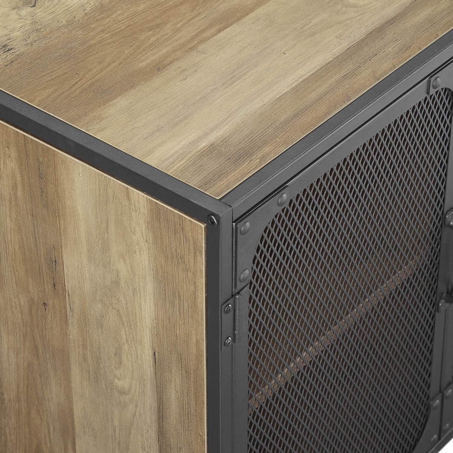 image:imageWalker Edison Malcomb Urban Industrial Metal Mesh Double Door Rolling Bar Cabinet 33 Inch Rustic OakRustic Oak