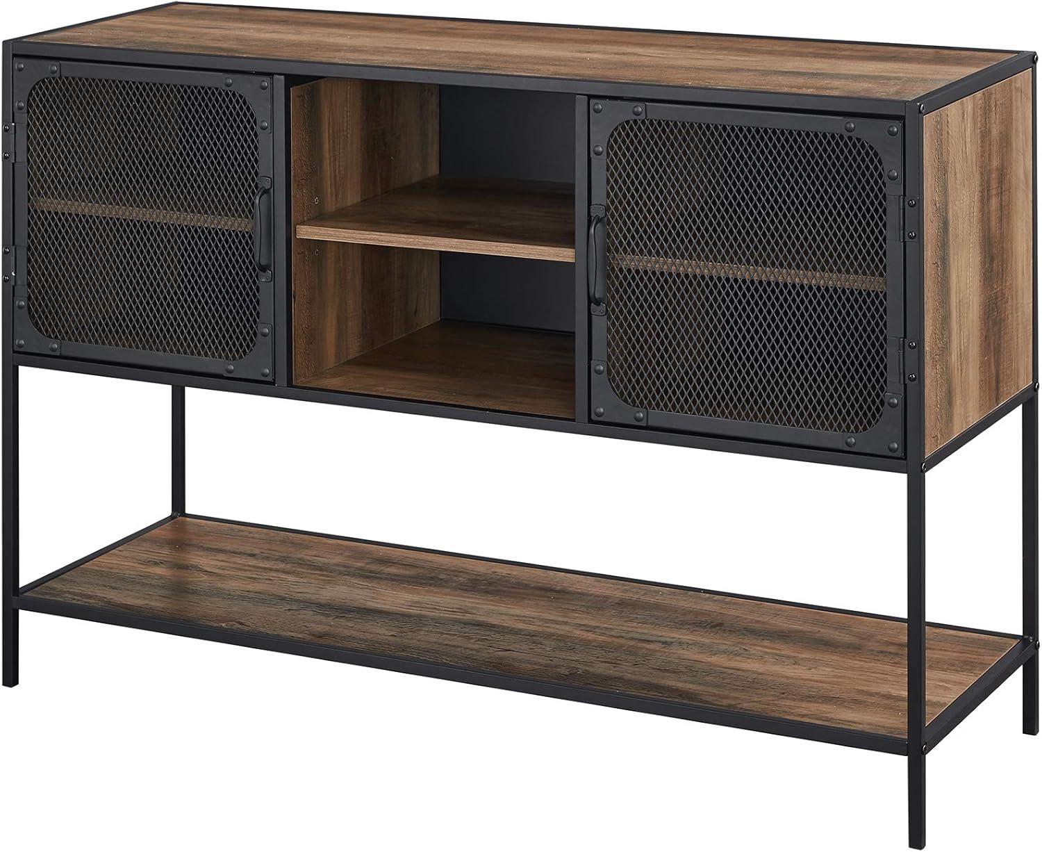 image:imageWalker Edison Malcomb Urban Industrial Metal Mesh Double Door Rolling Bar Cabinet 33 Inch Rustic OakRustic Oak
