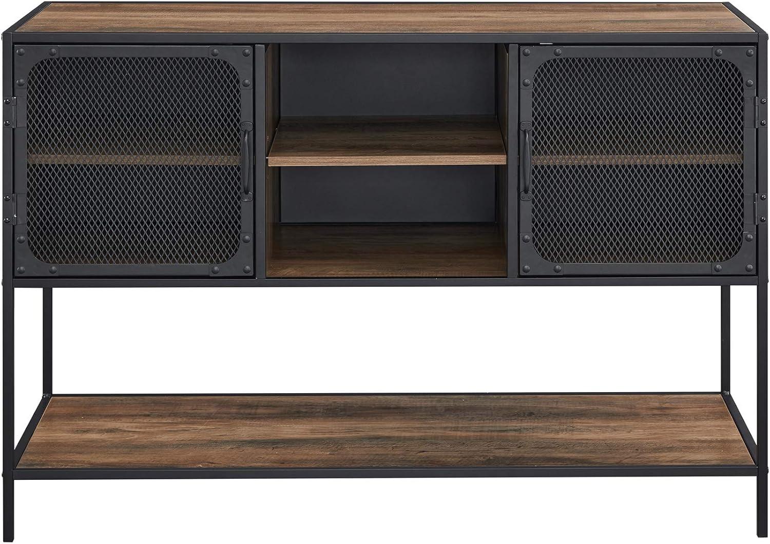 image:imageWalker Edison Malcomb Urban Industrial Metal Mesh Double Door Rolling Bar Cabinet 33 Inch Rustic OakRustic Oak